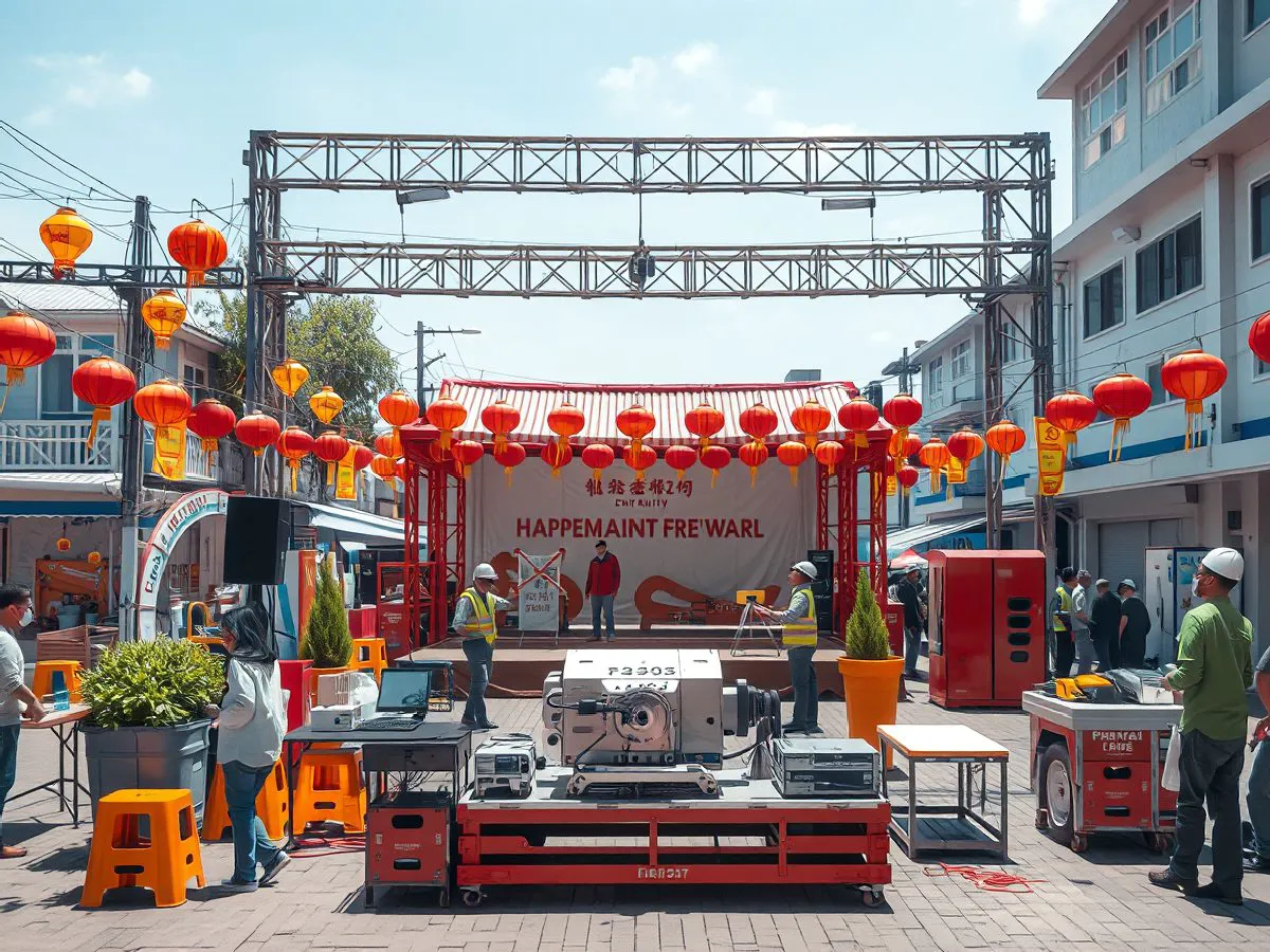 社区文化活动场景，节日装饰与居民互动
